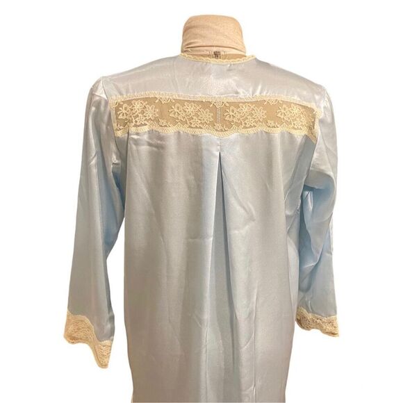 Charmeuse Satin & Lace Nightgown Baby Blue Sz.L Button Front - Picture 9 of 15